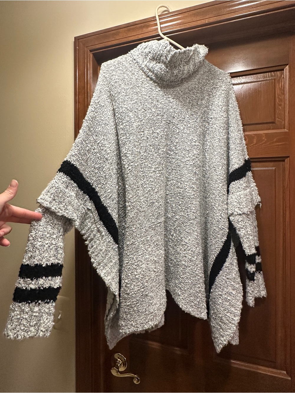 Alyx Gray Turtleneck Poncho Sweater with Black Stripe Accents